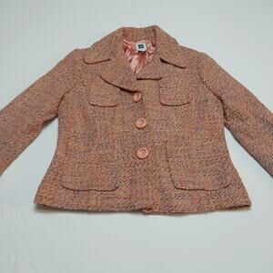Gap Vtg Women Blazer Size 8P 3 Button Tweed Blush Pink Crop Acetate Lining‎